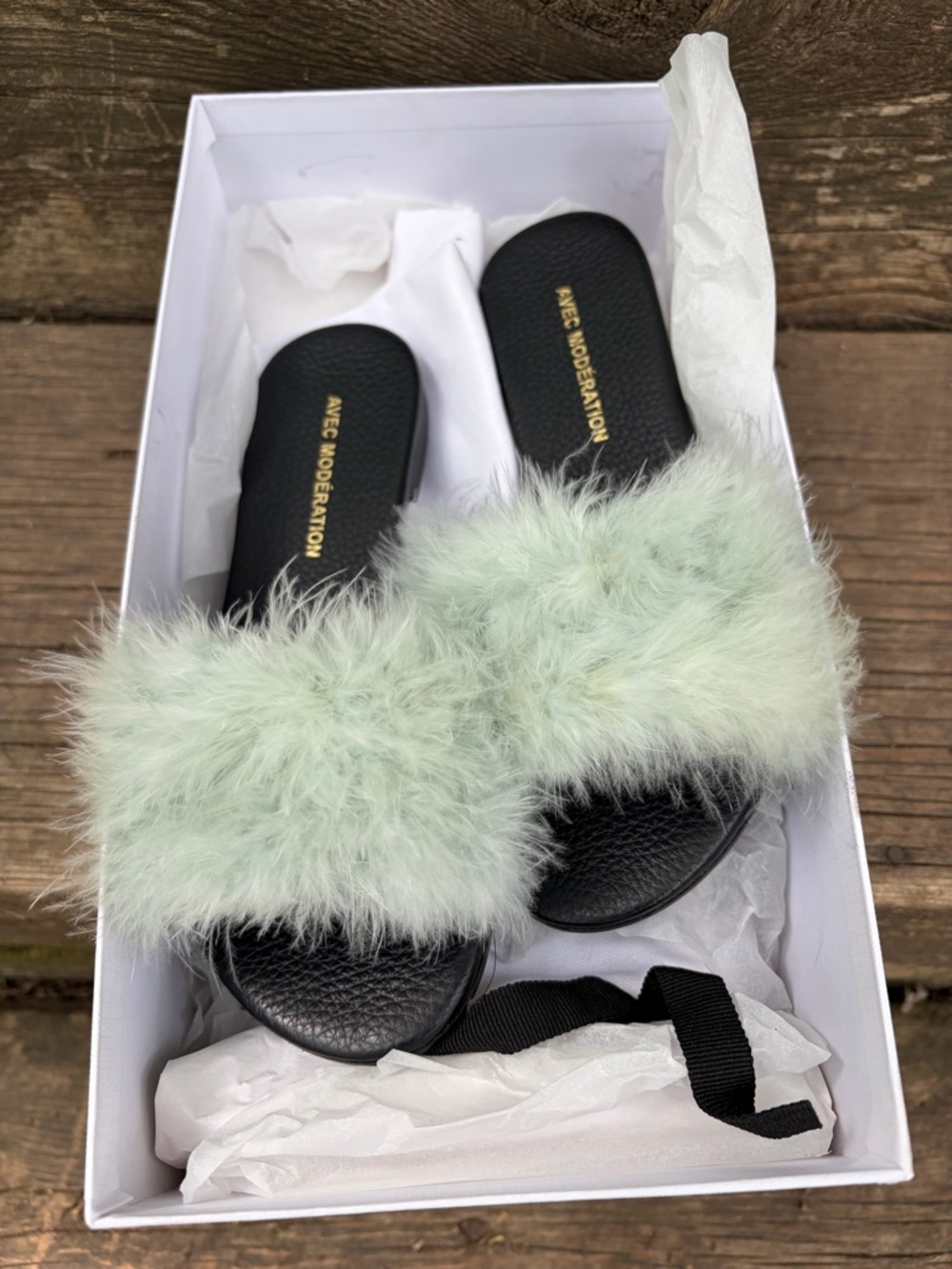 Avec Moderation Bora Bora Aquamarine Fur Slide Sandals